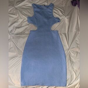 Fashion Nova | Light blue cut out sides and open back ribbed short dress